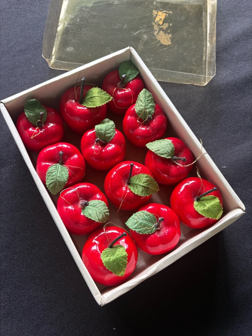 Vintage Set of 12 Red Apple Ornaments Made in Taiwan w/ Original Box